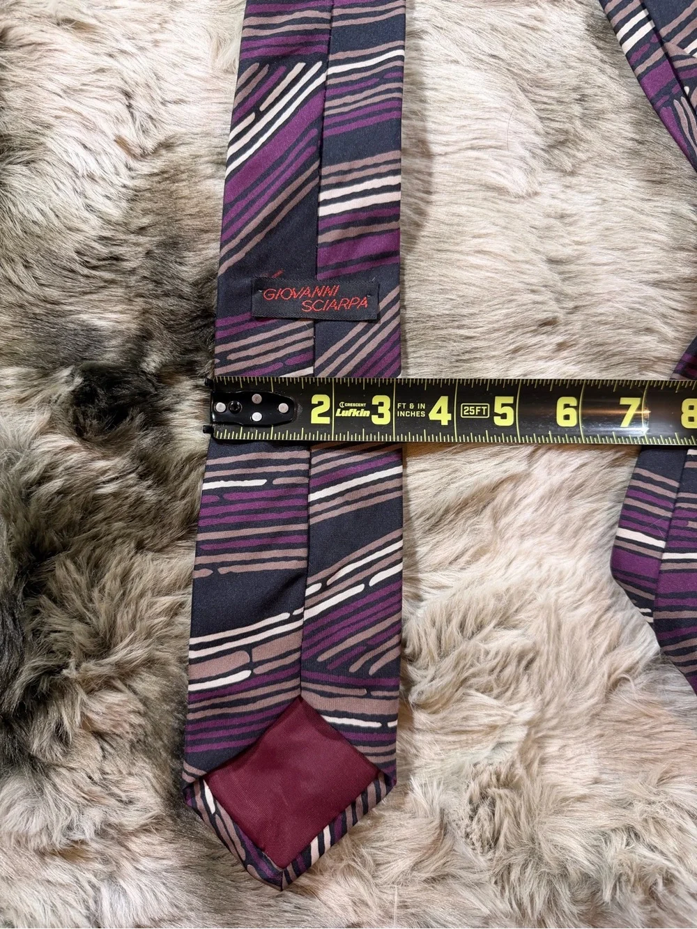 Giovanni Sciarpa Men's Patterned Purple and Black Striped Tie